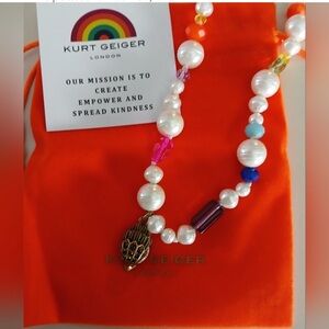 Kurt Geiger Multi-Color Beaded Pearl Necklace with Gold Pendant